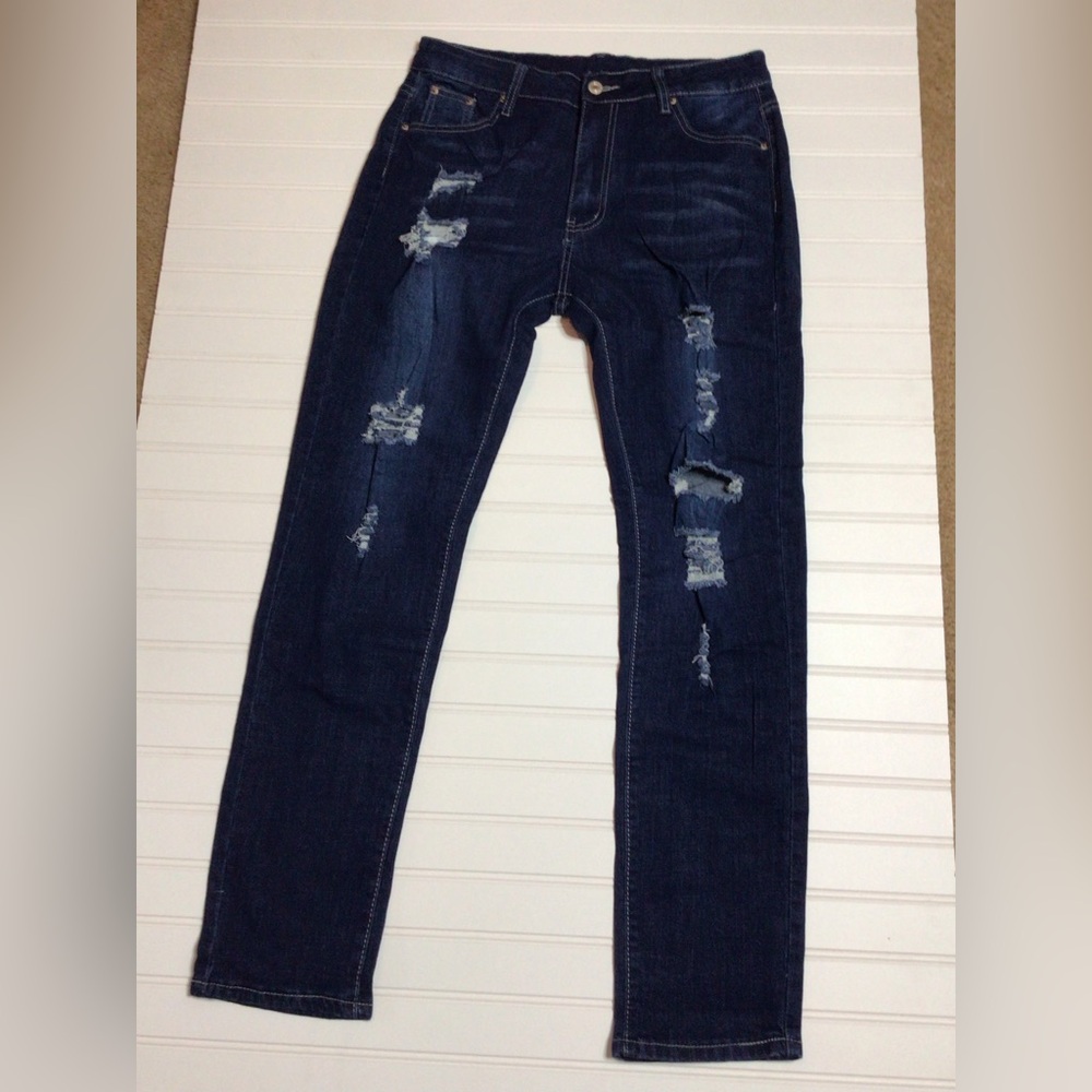 Ladies Distressed Blue Jeans XL (0202) - Picture 2 of 8